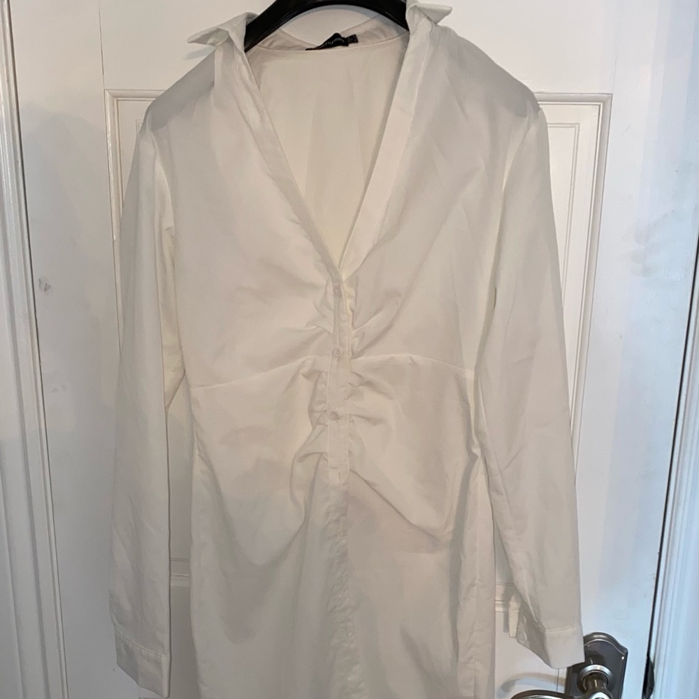 Pretty Little Thing white button up dress with long sleeve